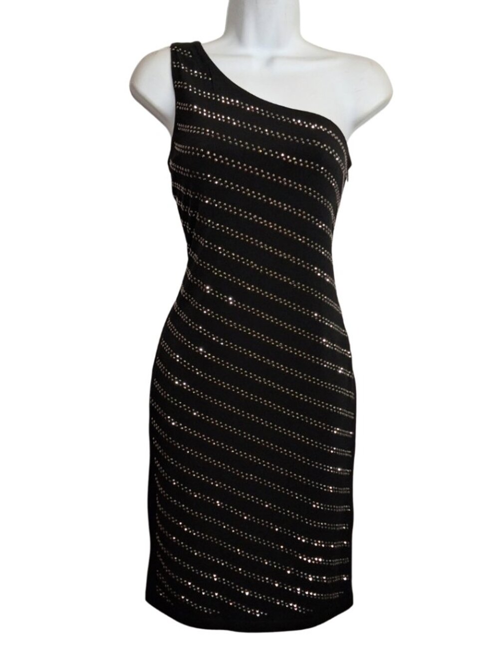 PHILOSOPHY Rhinestone One Shoulder Dress Bodycon Mini Cocktail Party Small